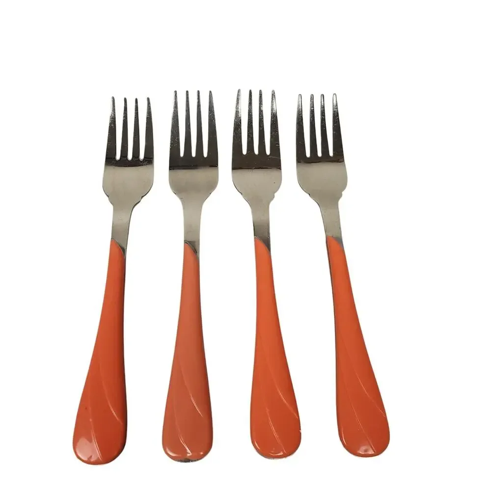 Vintage 90s Fiesta Swirl Flatware Silverware 19 Piece Set Stainless Orange